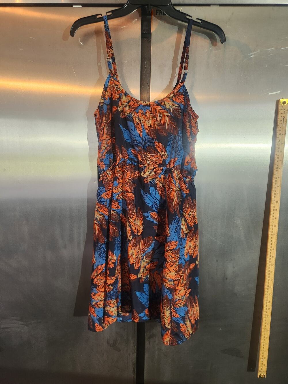 Xhilaration Navy Tropical Leaf Print Ruffle Dress Size M Only 1 in stock
